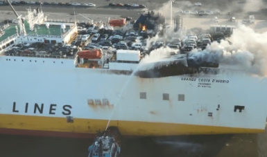 The disastrous fire aboard the ro/ro Grande Costa D'Avorio prompted a reevaluation of shoreside firefighter preparations for maritime casualty response - (NTSB file image)